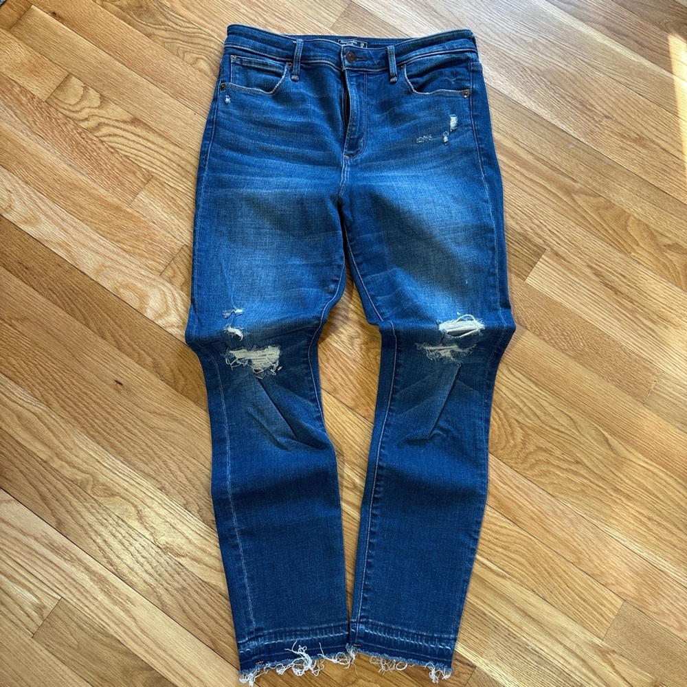 Abercrombie & Fitch Medium Blue Distressed Ankle Jeans